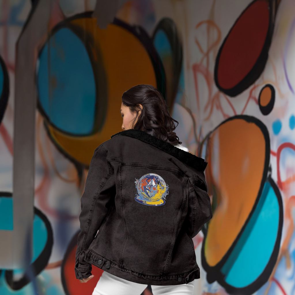 Eth Degen - Cryptocurrencies Collection - Unisex denim sherpa jacket