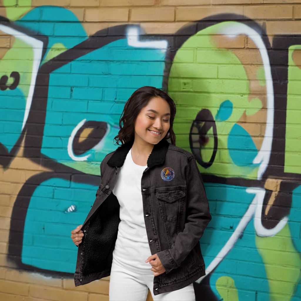 Eth Degen - Cryptocurrencies Collection - Unisex denim sherpa jacket