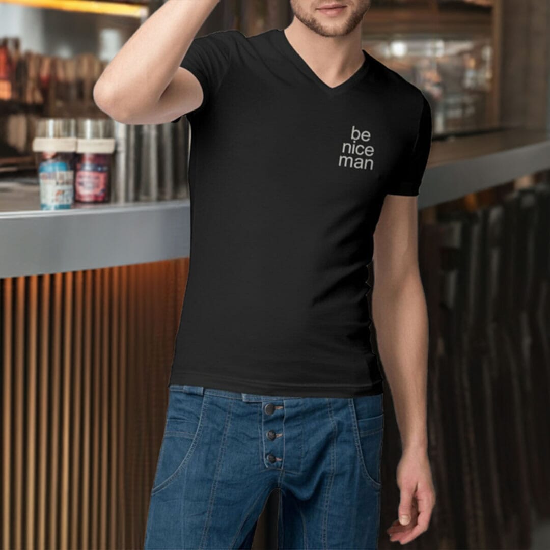 Pepe be nice man - 100% organic cotton - Men`s V-neck T-shirt basic