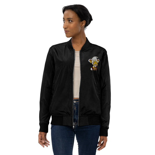 Concerned Ape Bomb Dropper - Animal PFP Collection - Premium recycled bomber jacket JclustersShoppeofFineWares Black XS