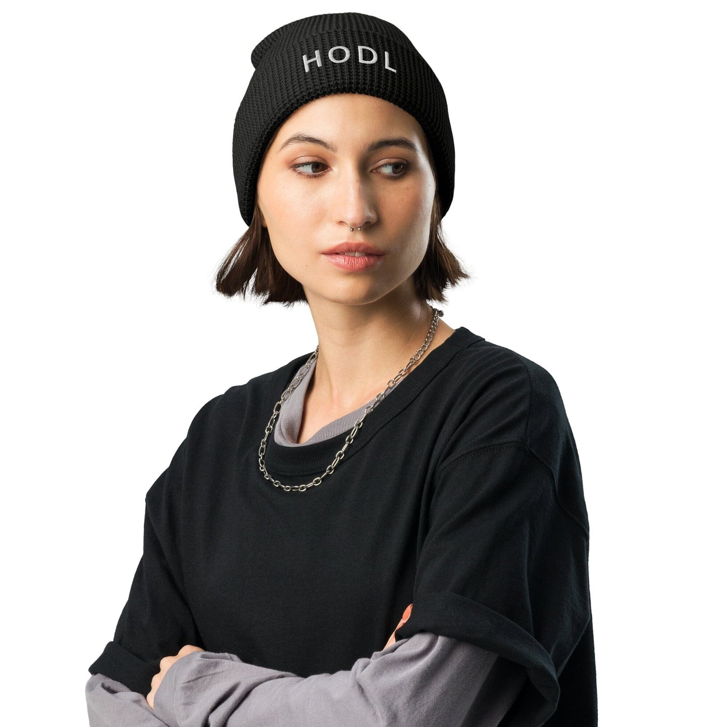 Hold on for Dear Life Waffle beanie JclustersShoppeofFineWares Black