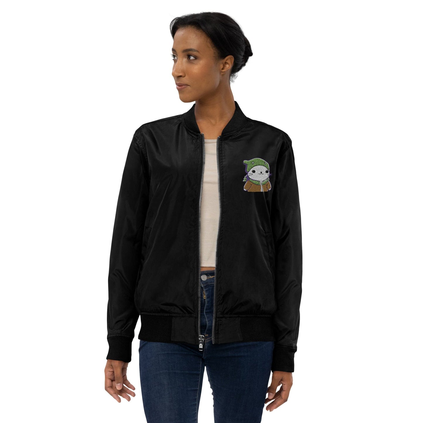 Silly Seal Bomb Dropper - Animal PFP Collection - Premium recycled bomber jacket JclustersShoppeofFineWares Black XS