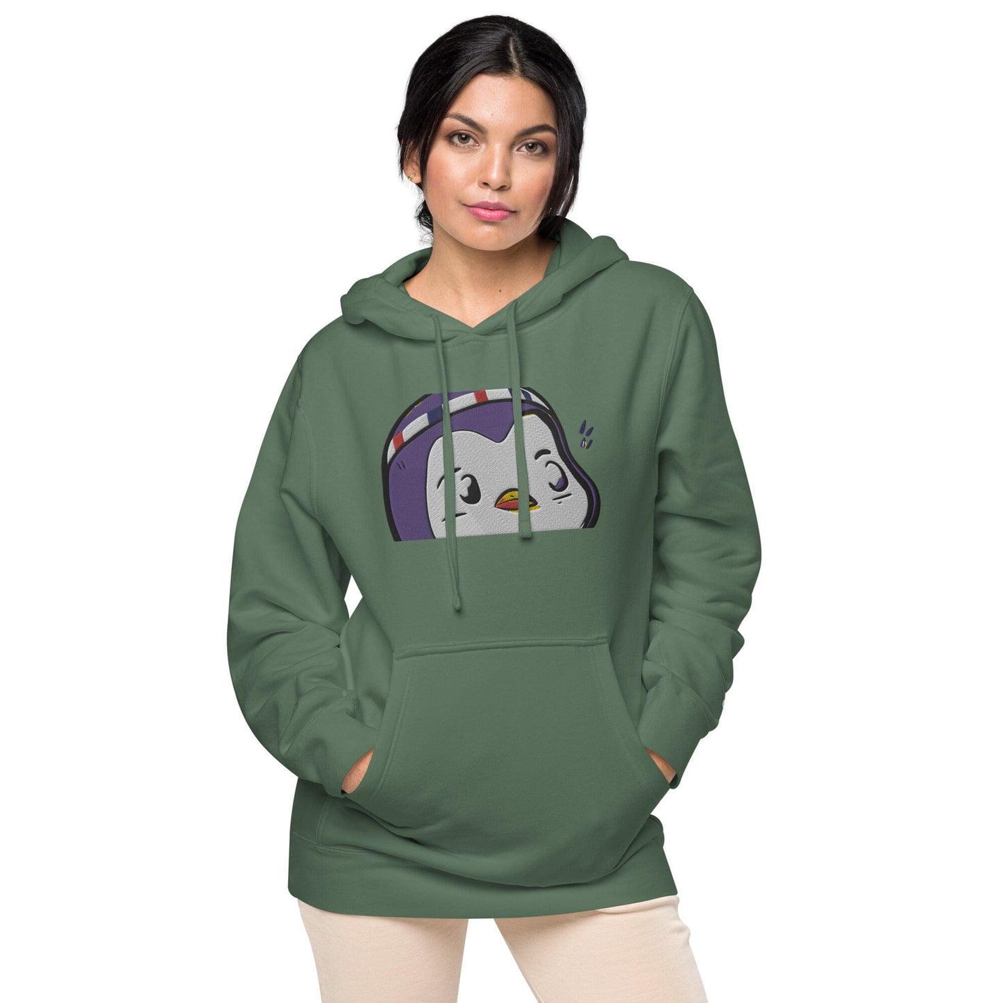 Chunky Penguin Independent - Animal PFP Collection - Unisex pigment-dyed hoodie JclustersShoppeofFineWares Pigment Alpine Green S 