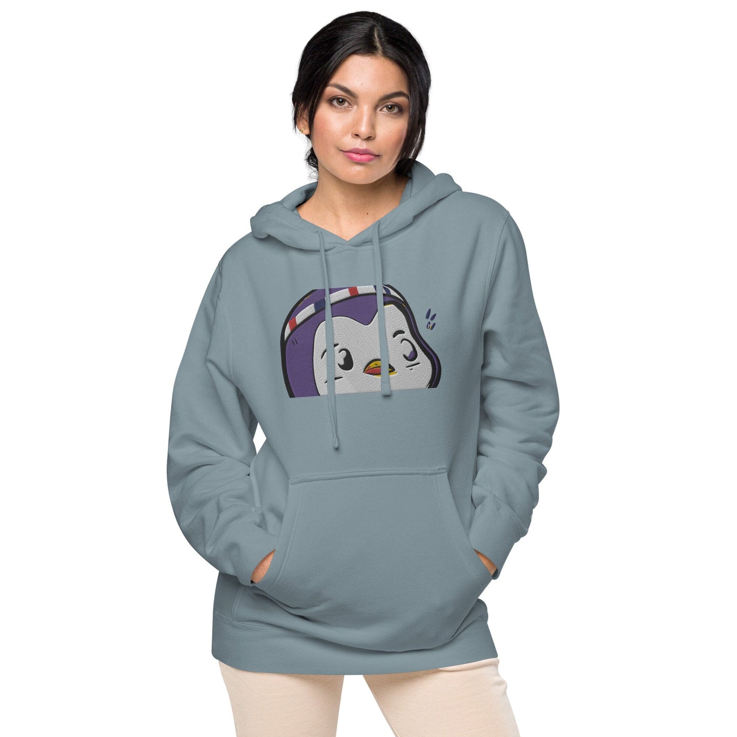 Chunky Penguin Independent - Animal PFP Collection - Unisex pigment-dyed hoodie JclustersShoppeofFineWares Pigment Slate Blue S 