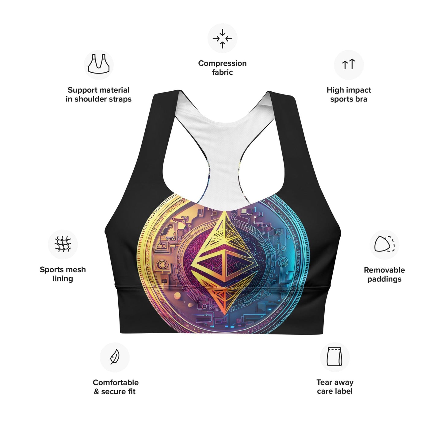 ETH Yogi - Cryptocurrencies Collection - Longline sports bra JclustersShoppeofFineWares 