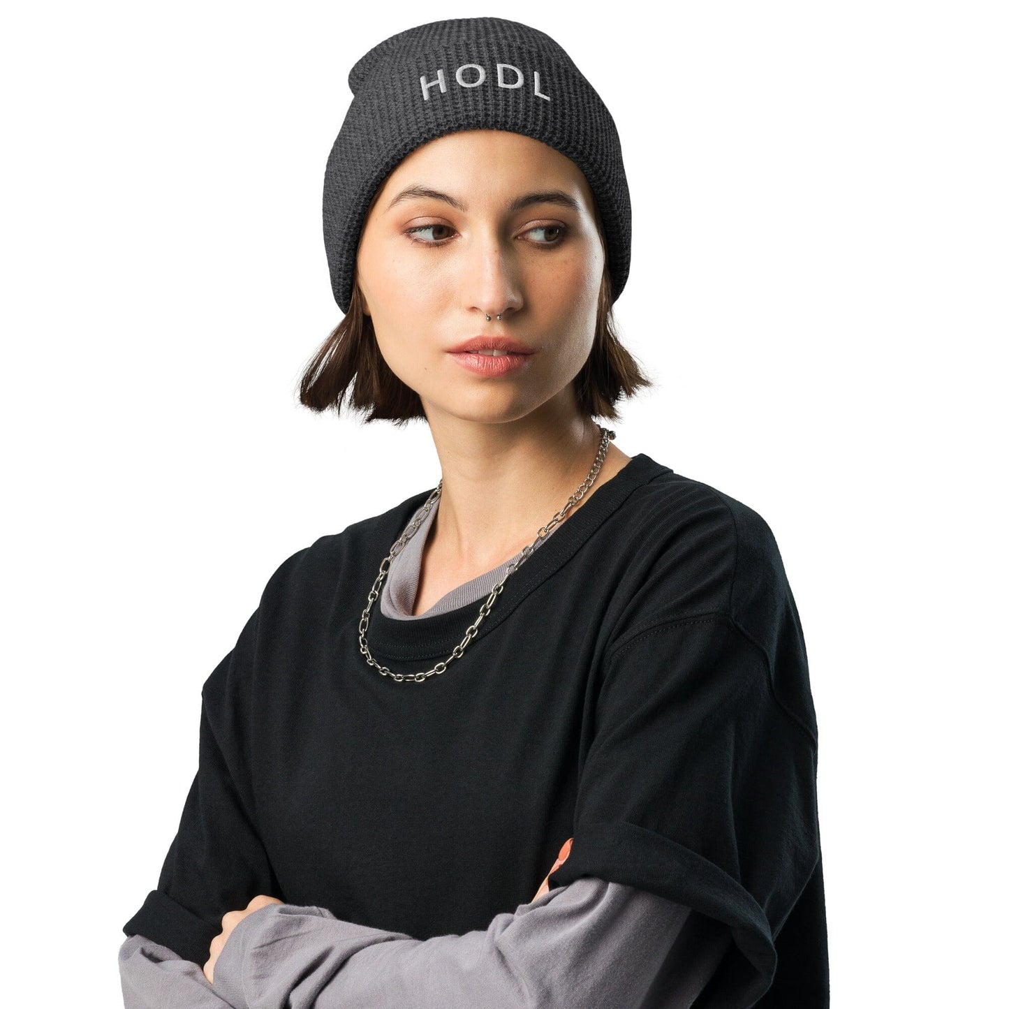 Hold on for Dear Life Waffle beanie JclustersShoppeofFineWares Heather Charcoal 